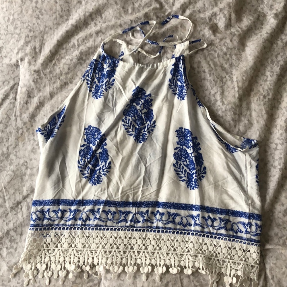 Whit and Blue With Lace crop top